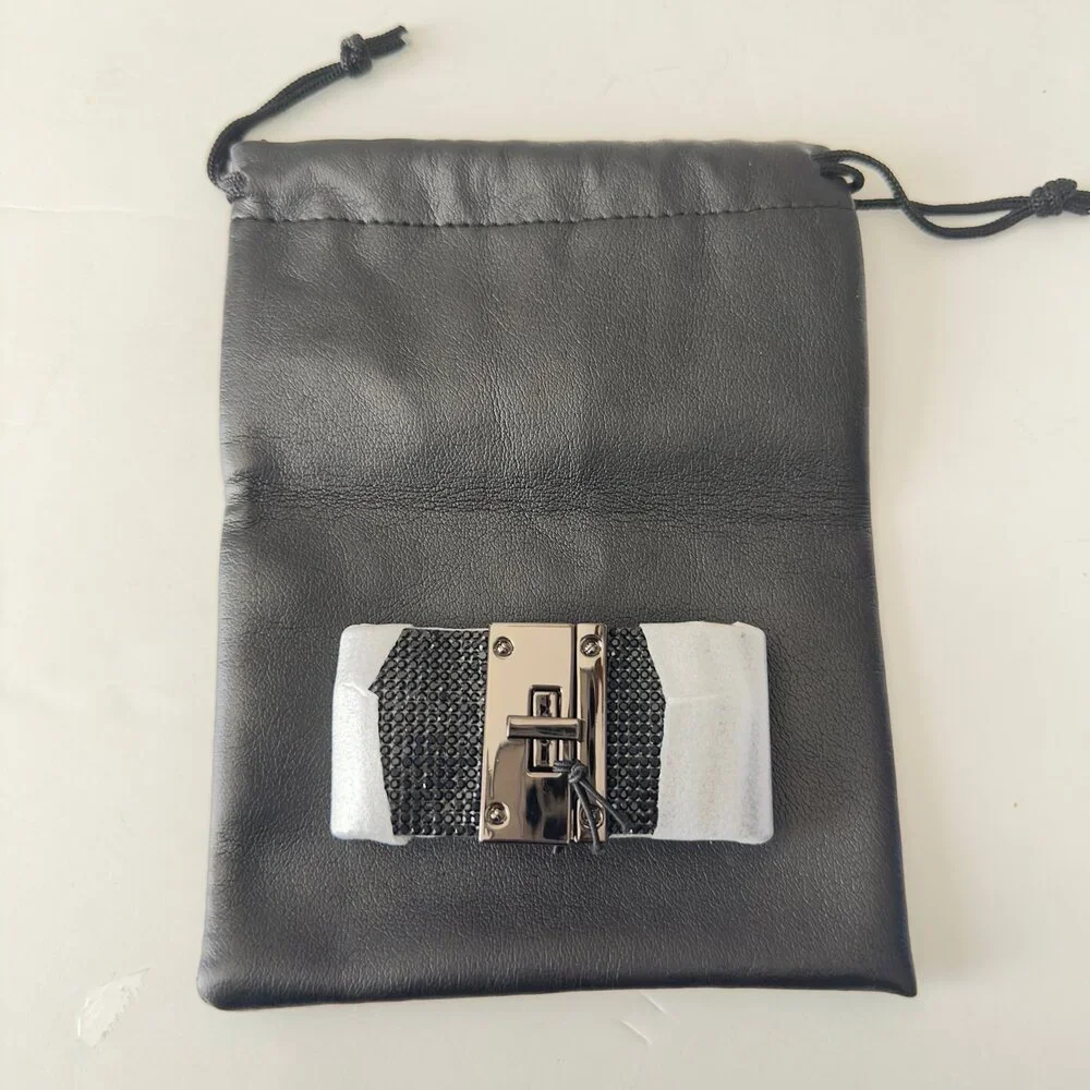 Badgley Mischka Womens Black Mesh Belt Silver Buckle With Dust Bag